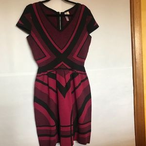 Raspberry and Black Geometric patterned Alya knit dress